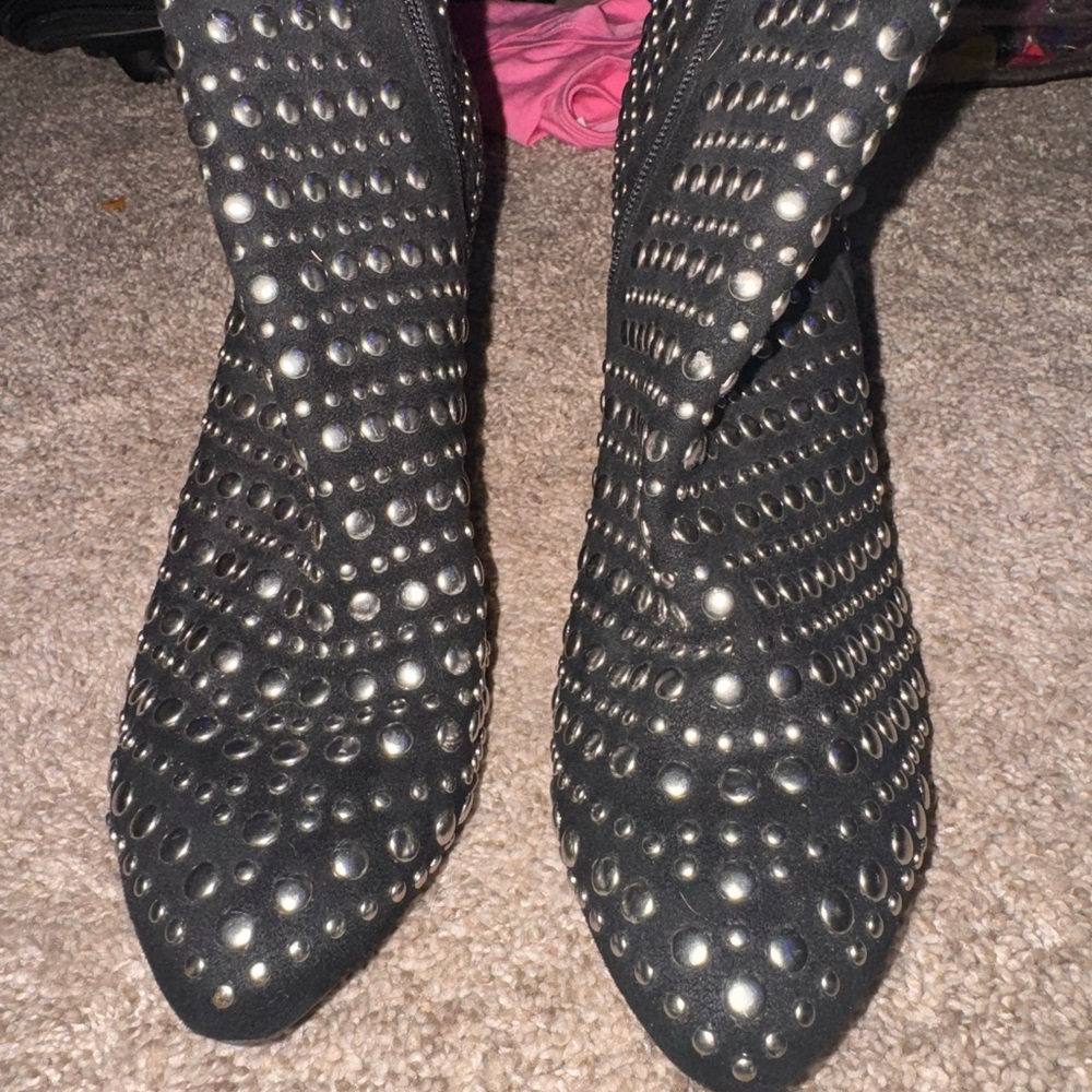 Black Studded Heeled Boots with Edgy Design
